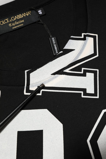 Black Cotton Letter Print Short Sleeve T-shirt