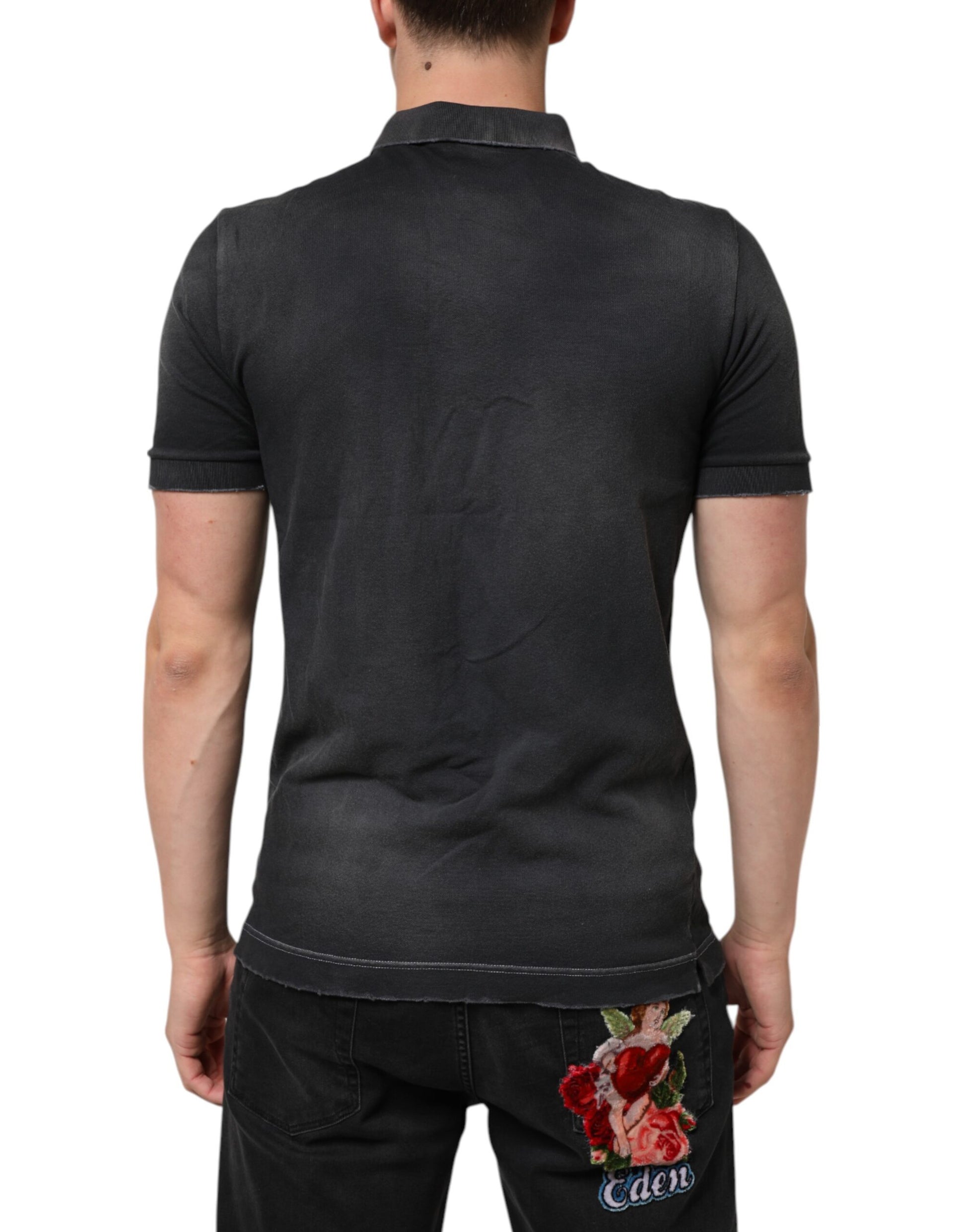 Gray Cotton Crown Collared Men Polo T-shirt