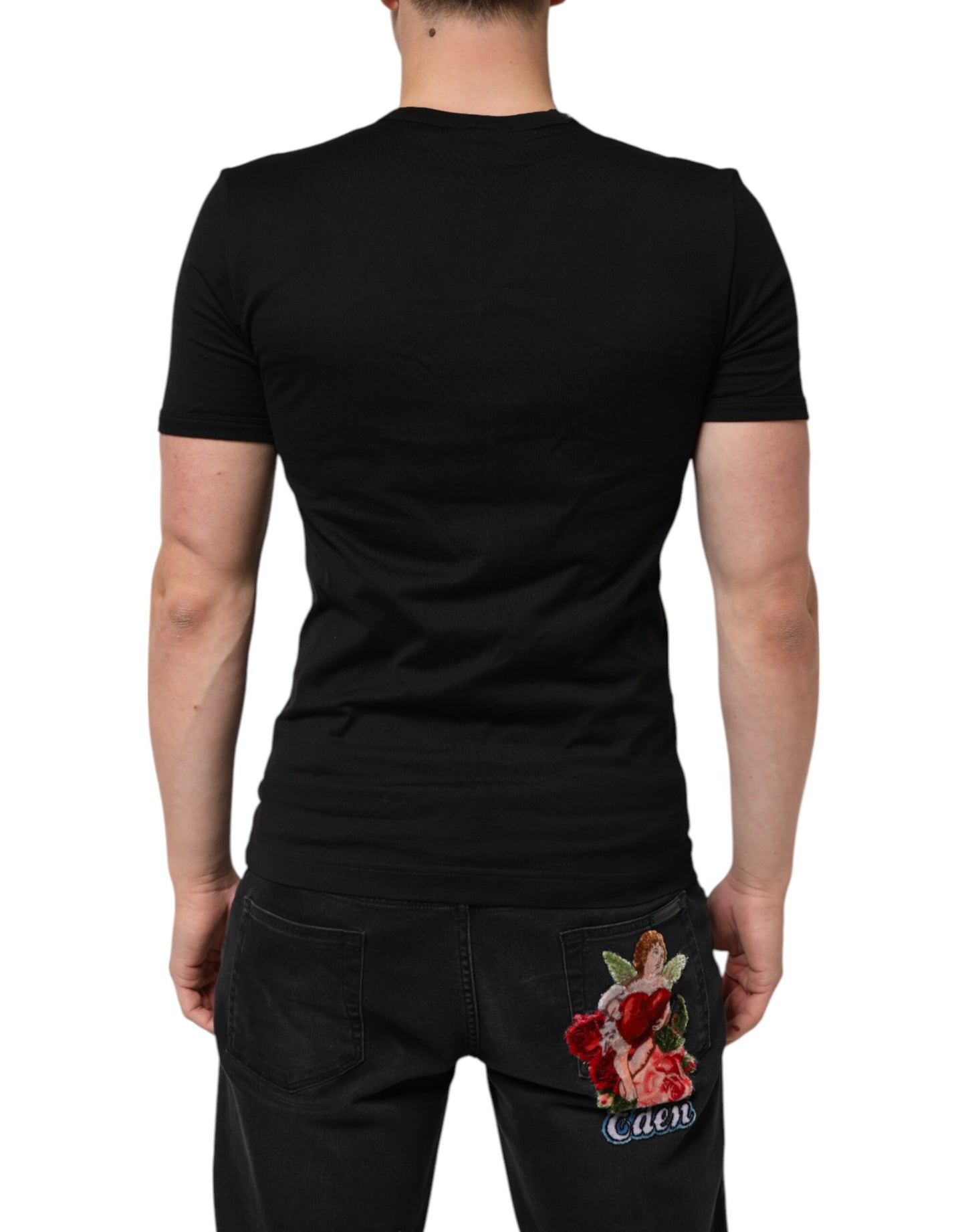 Black Cotton Plain V-Neck Men Shirt T-shirt