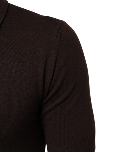 Brown Wool Logo Embroidered Men Polo T-shirt