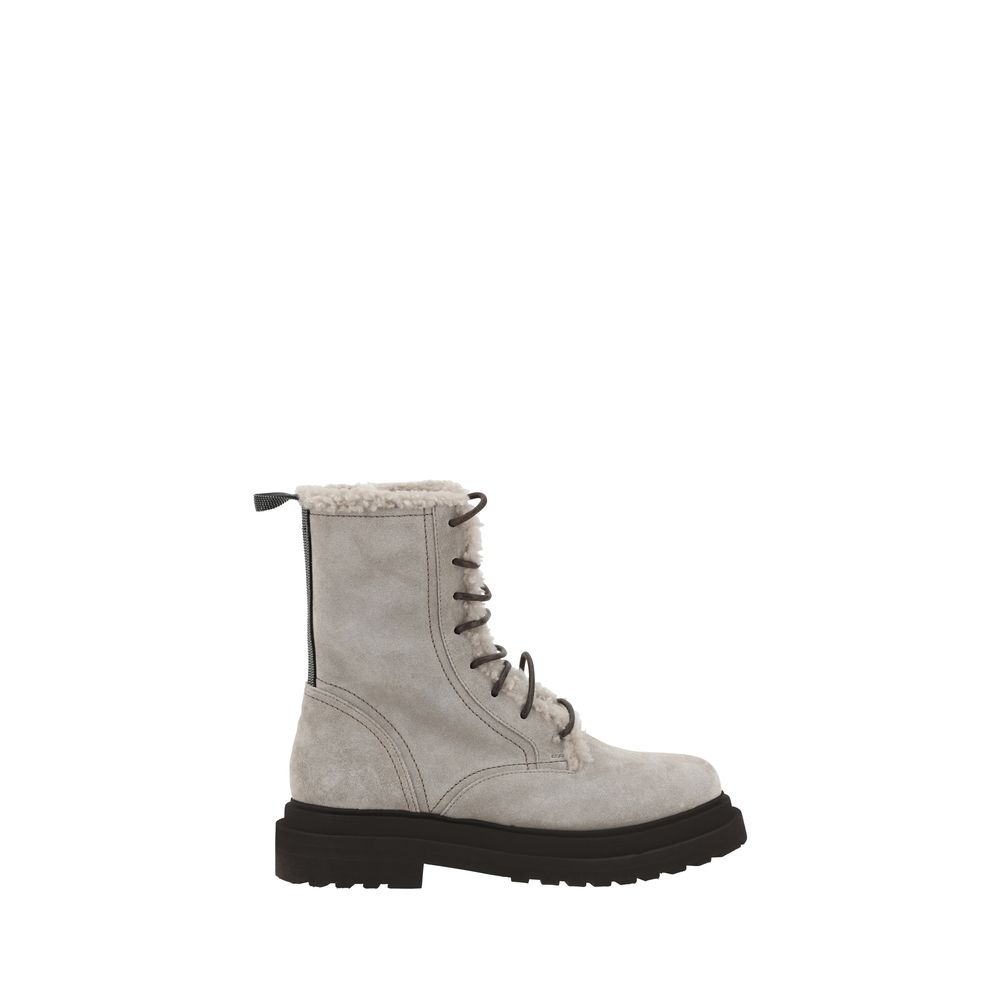 Gray Rubber Lace-Up Boots