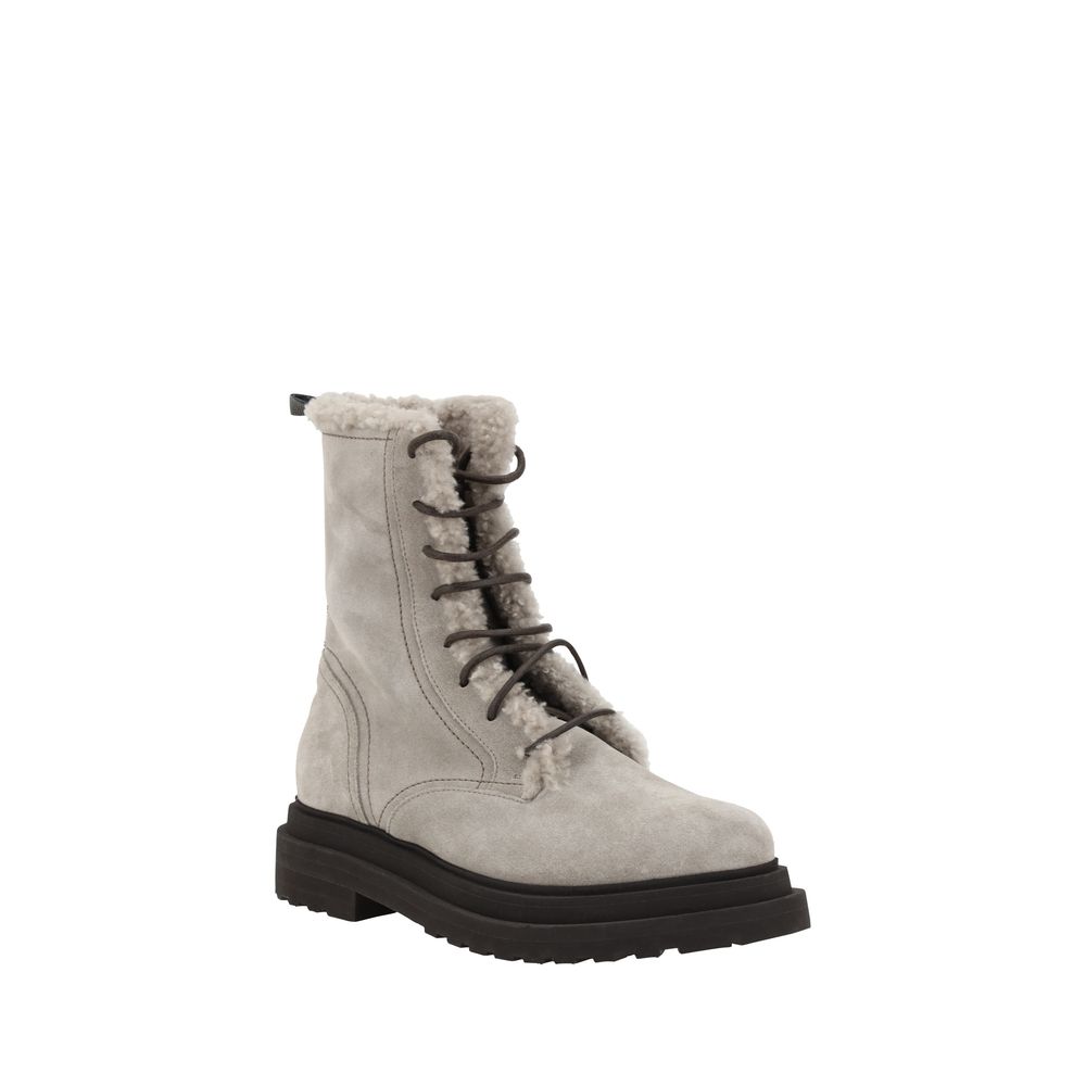 Gray Rubber Lace-Up Boots