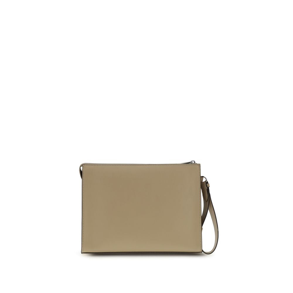 Beige Leather Clutch Bag