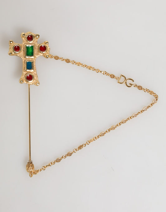 Lapel Pin Cross Logo Gold Chain Mens Accessories Brooch