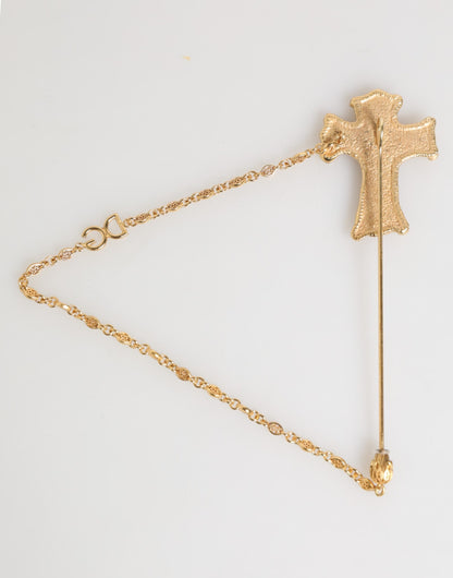 Lapel Pin Cross Logo Gold Chain Mens Accessories Brooch