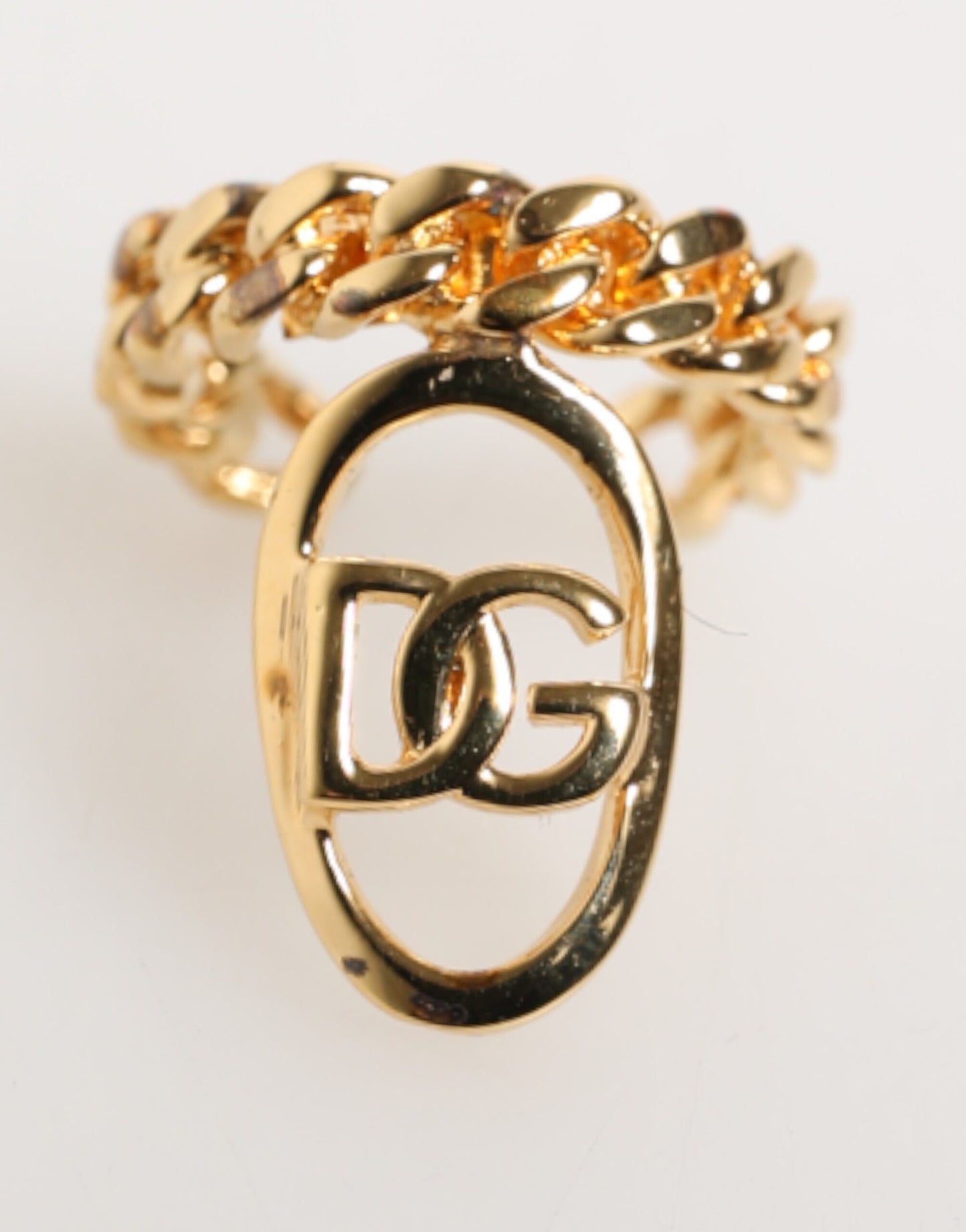 Gold Tone Brass Oval DG Logo Chain Adjustable Ring