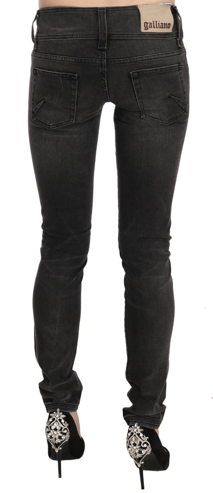 Black Washed Low Waist Slim Fit Skinny Denim Pants Jeans