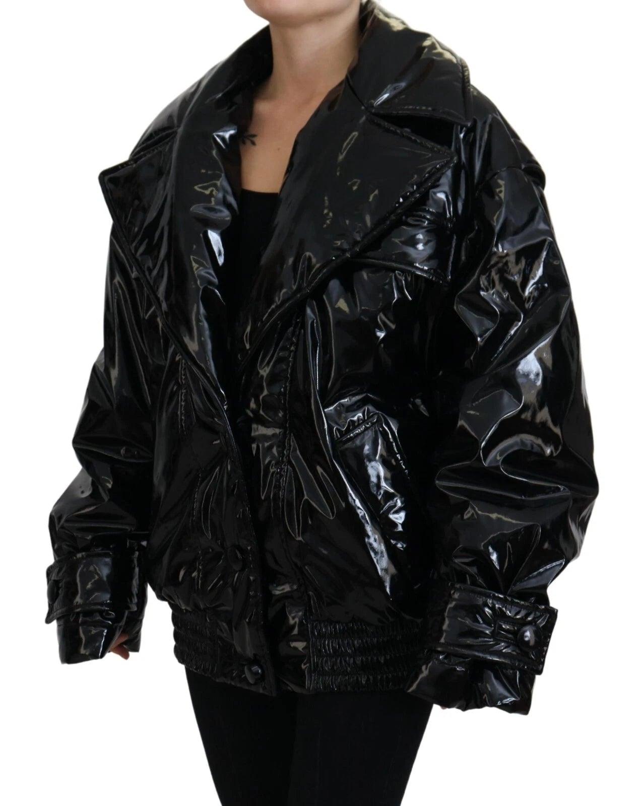 Polyester Black Shiny Blazer Women Jacket