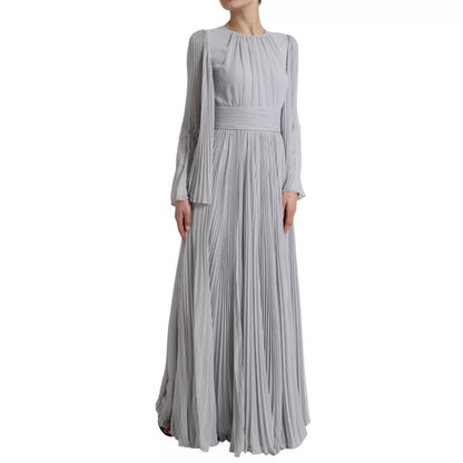 Light Grey Polyester Pleated Long Maxi Dress