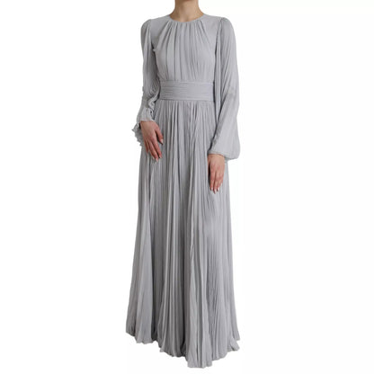 Light Grey Polyester Pleated Long Maxi Dress