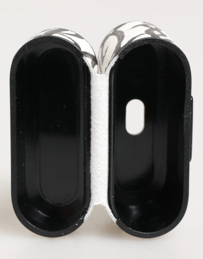 Black White Leather Monogram Print Logo Holder Airpods Case