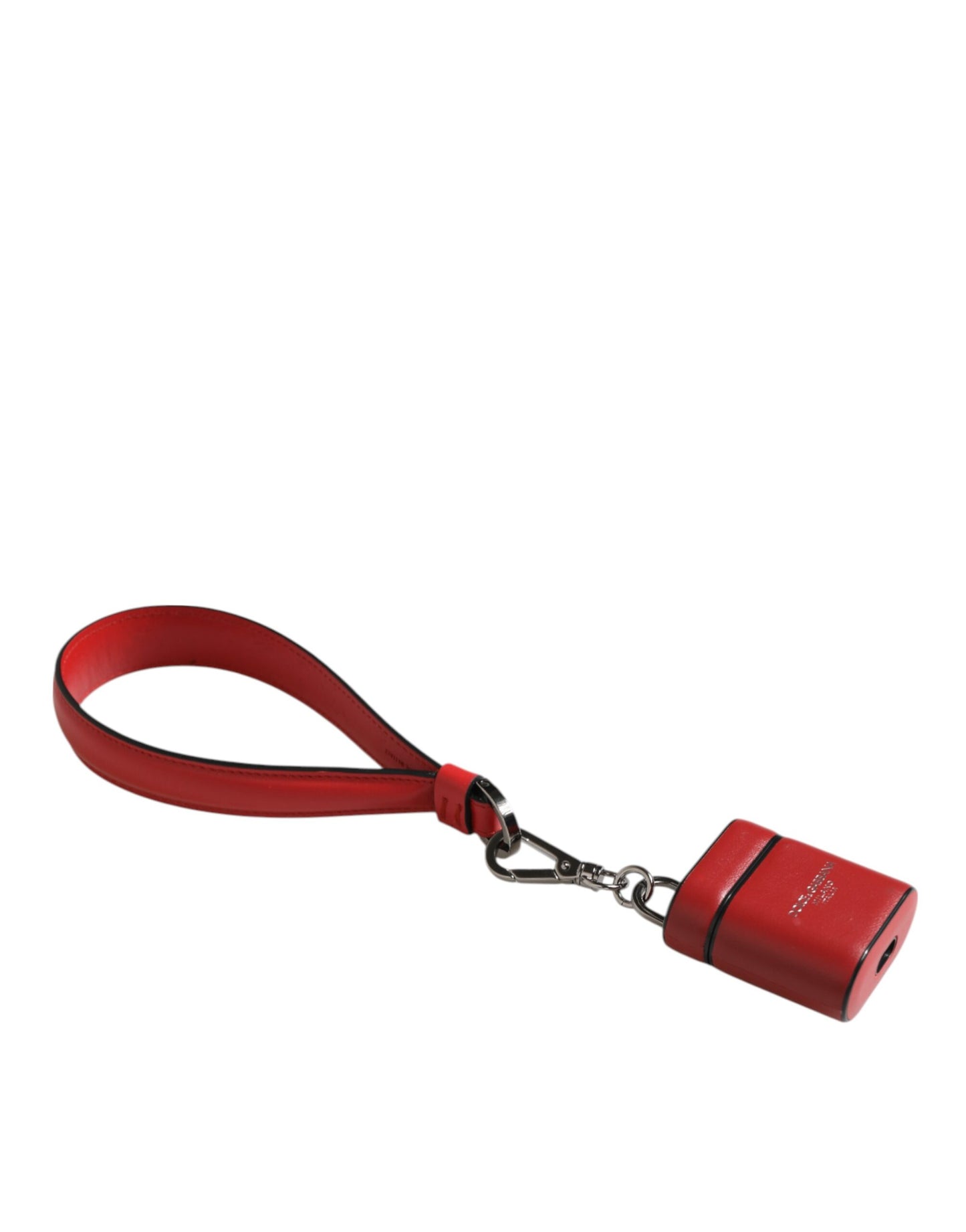 Red White Calfskin Leather Logo Flip Holder Airpods Case