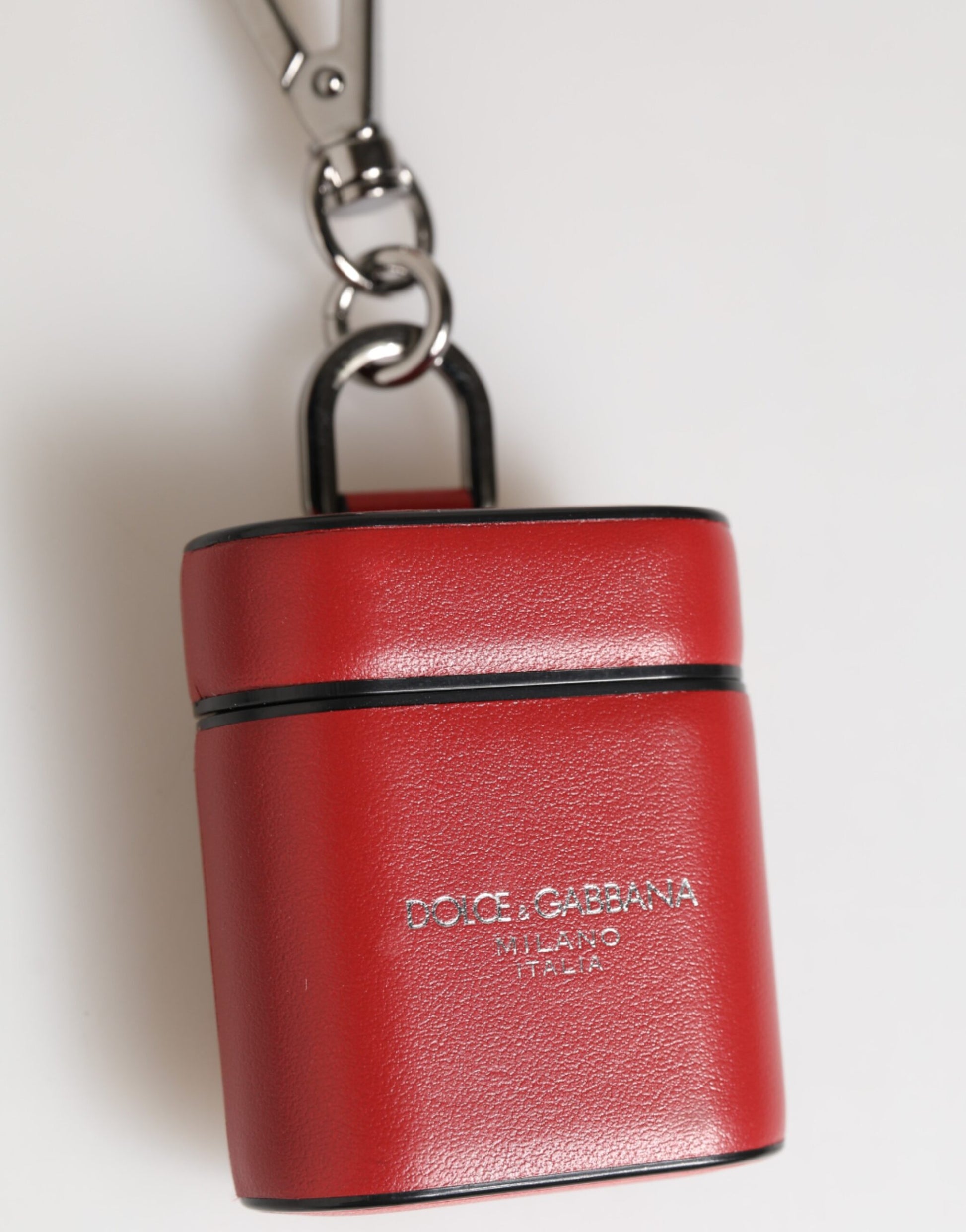 Red White Calfskin Leather Logo Flip Holder Airpods Case