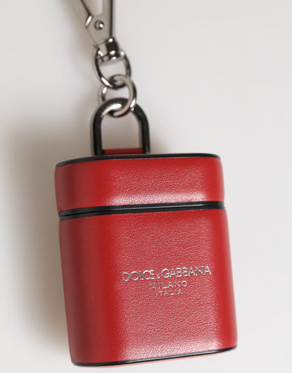 Red White Calfskin Leather Logo Flip Holder Airpods Case