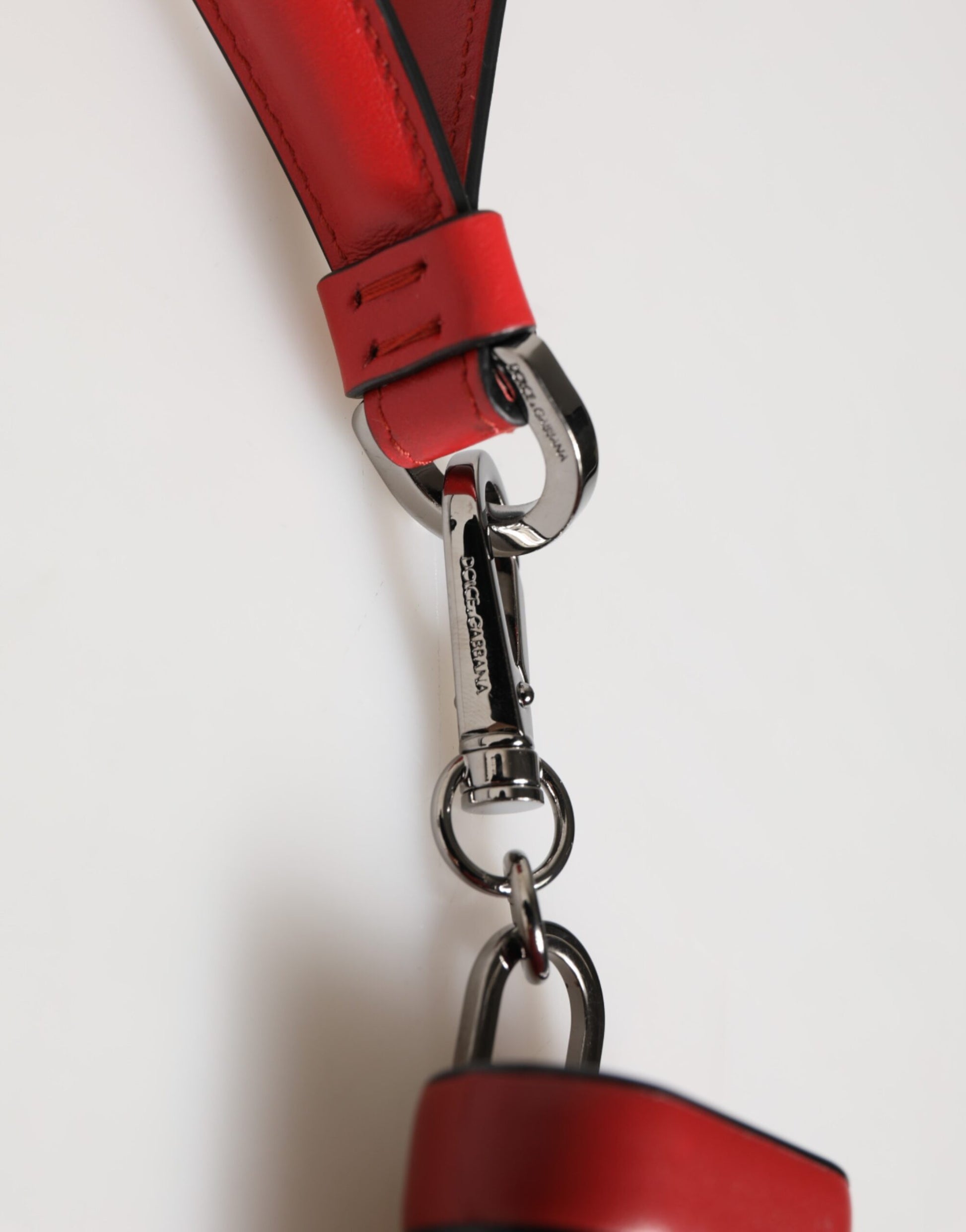 Red White Calfskin Leather Logo Flip Holder Airpods Case