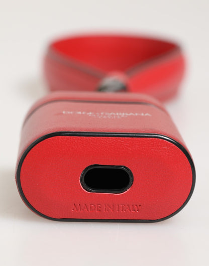 Red White Calfskin Leather Logo Flip Holder Airpods Case