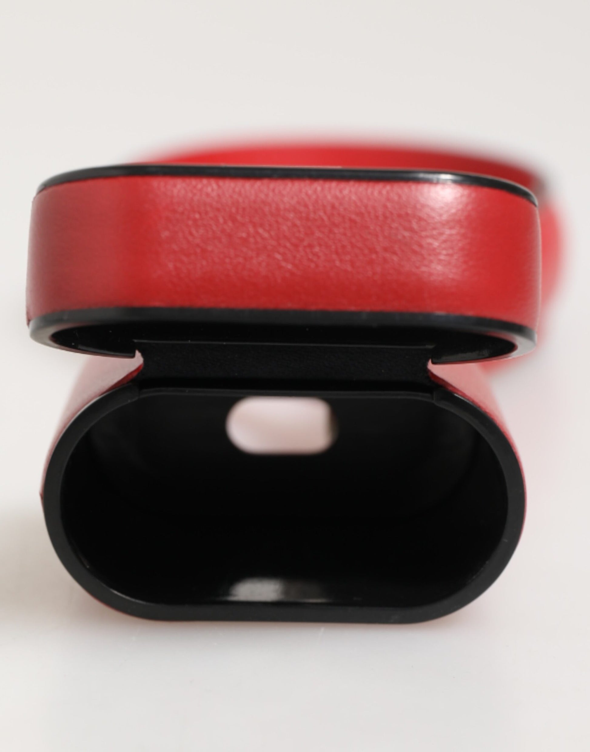 Red White Calfskin Leather Logo Flip Holder Airpods Case