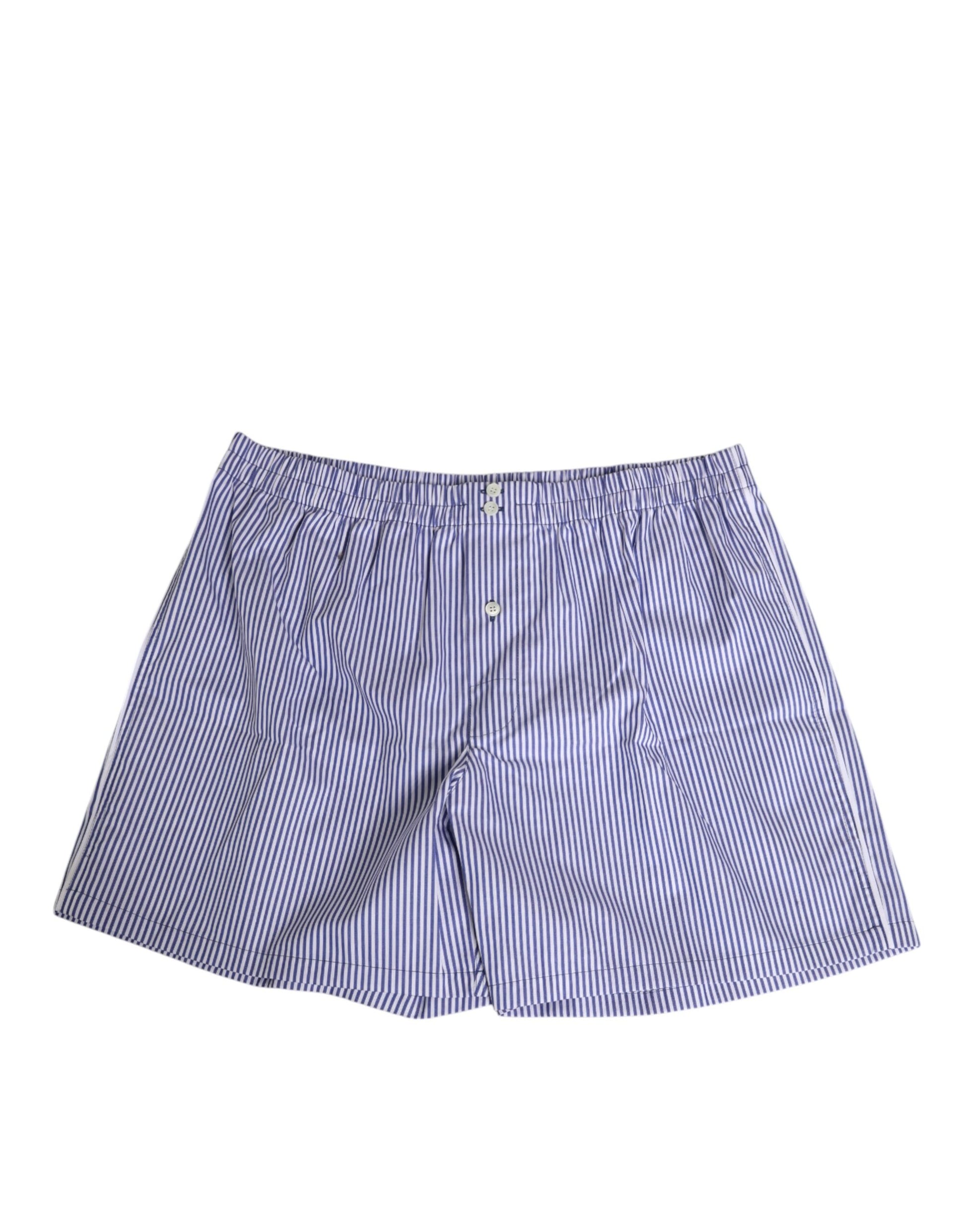 Blue White Cotton Striped Button Fly Shorts Swimwear