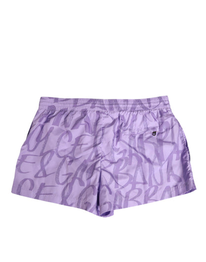 Purple DG Logo Print Nylon Men Shorts Swimwear