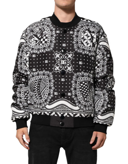 Black White Bandana Print Bomber Jacket