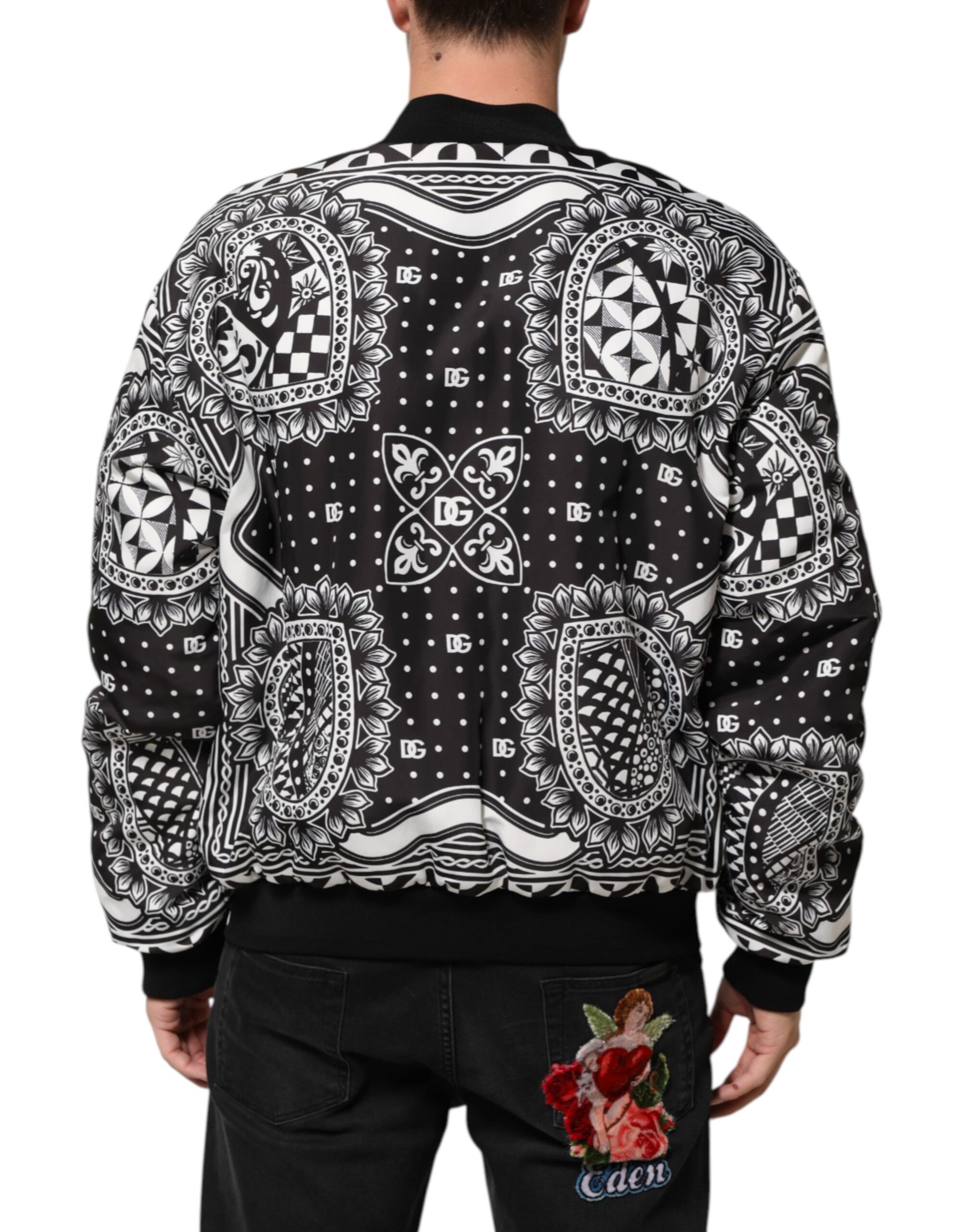 Black White Bandana Print Bomber Jacket