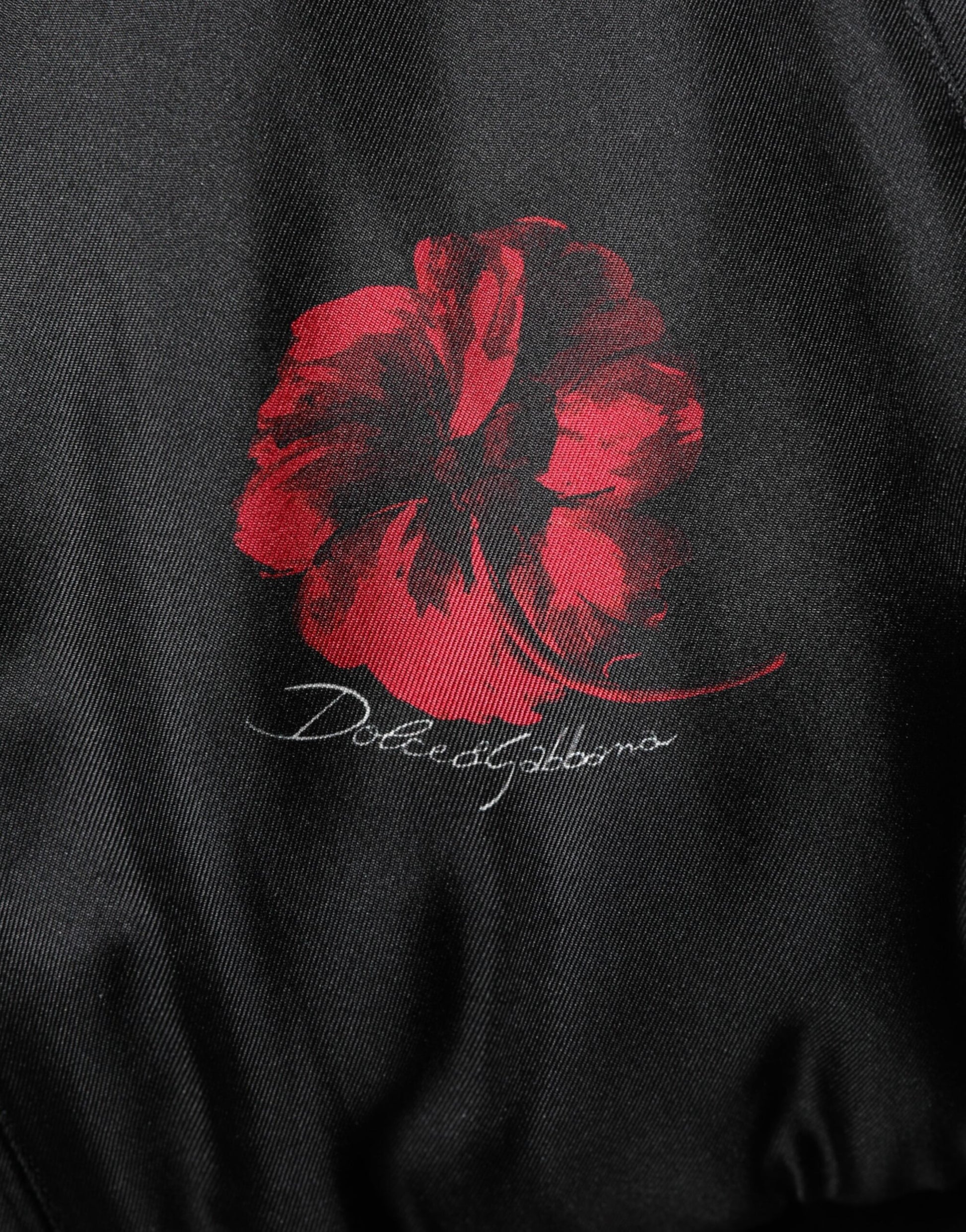 Black Red Floral Silk Bomber Blouson Jacket