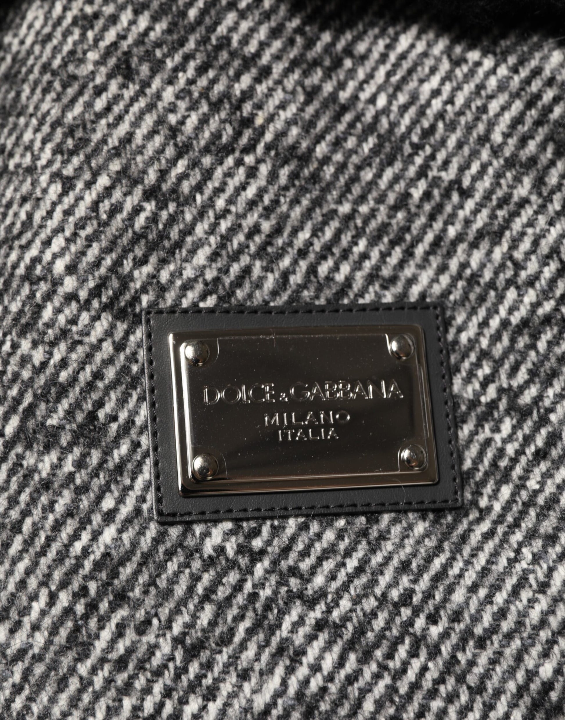 Gray Wool Herringbone Shearling Collar Bomber Jacket