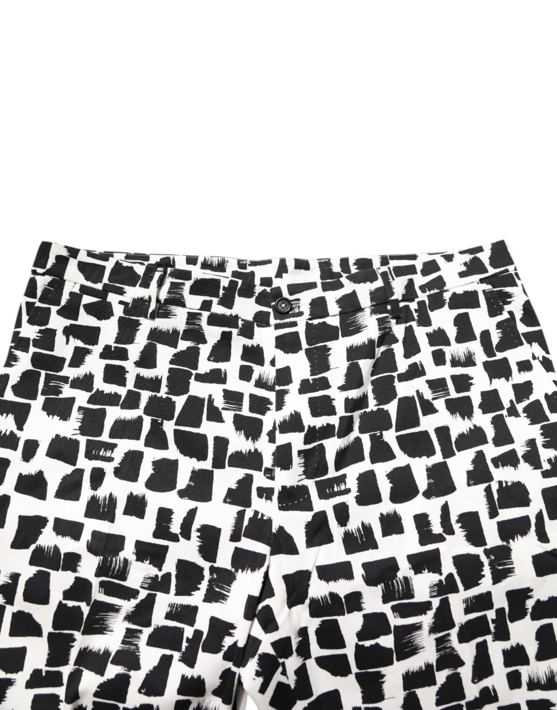 Black White Abstract Print Cotton Blend Pants