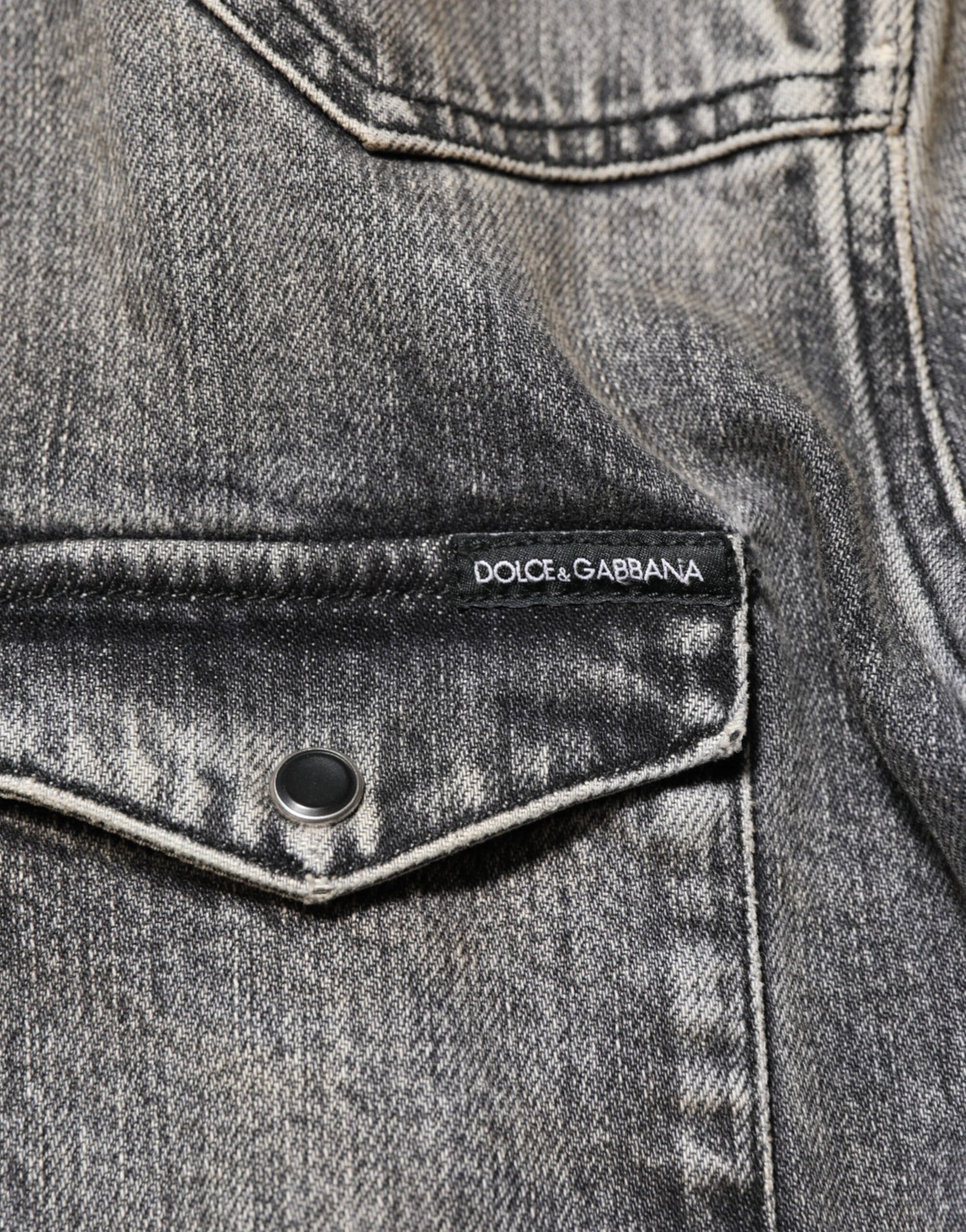 Black Washed Cotton Snap Long Sleeve Casual Shirt