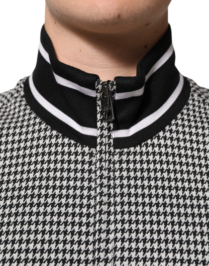 Black White Houndstooth Wool Crest Jacket Sweater