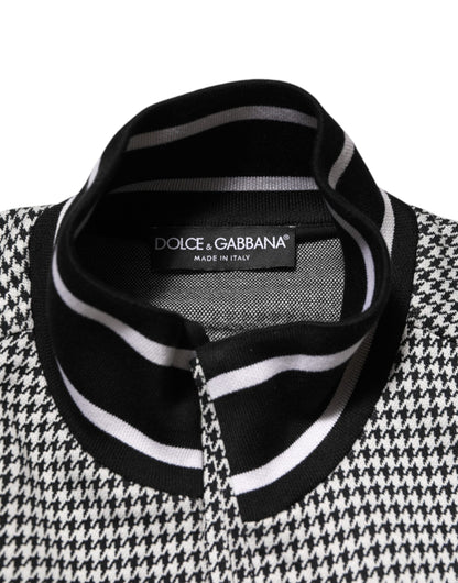 Black White Houndstooth Wool Crest Jacket Sweater