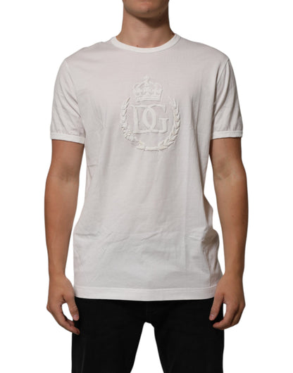 White Cotton DG Crown Embossed Men T-shirt