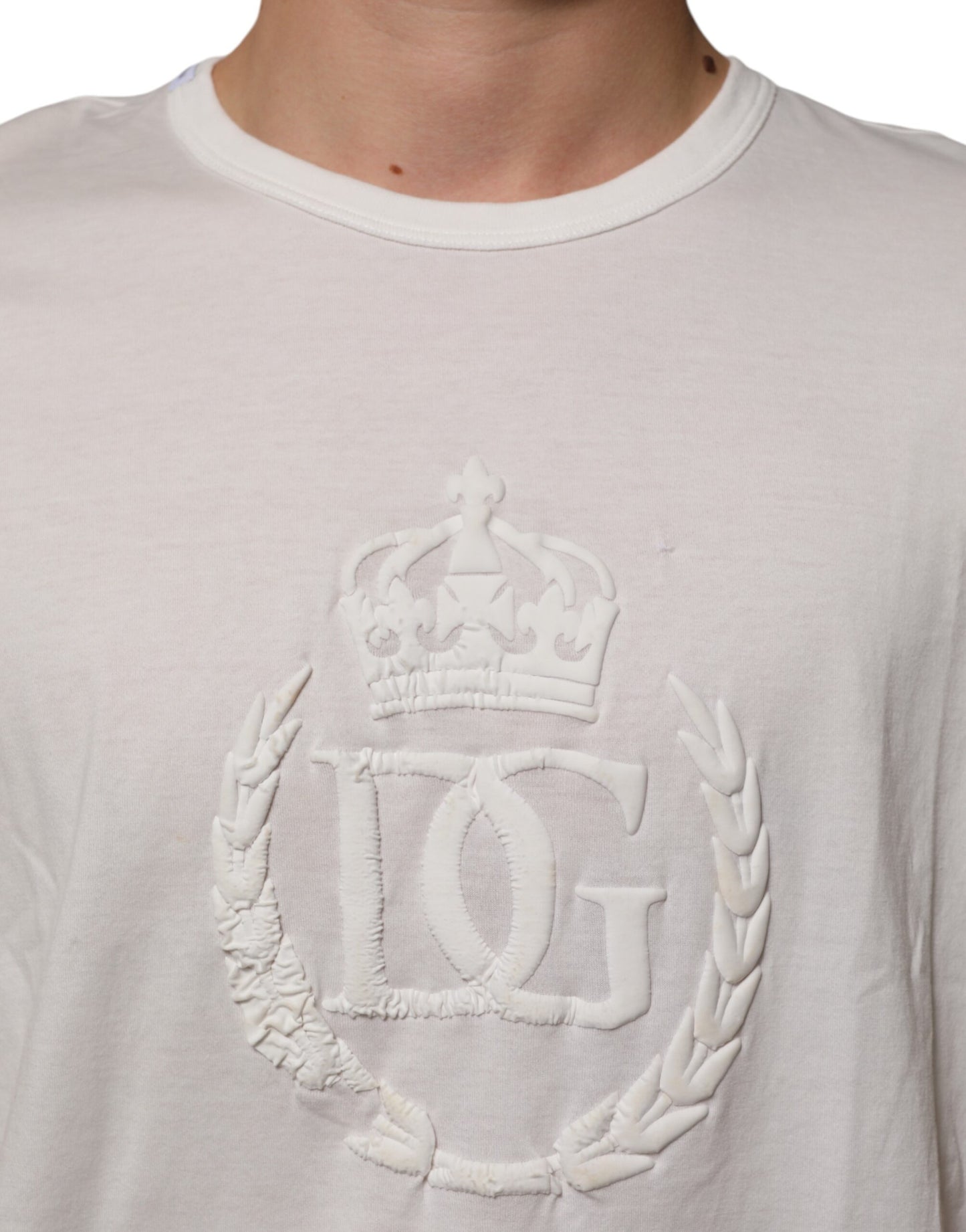White Cotton DG Crown Embossed Men T-shirt