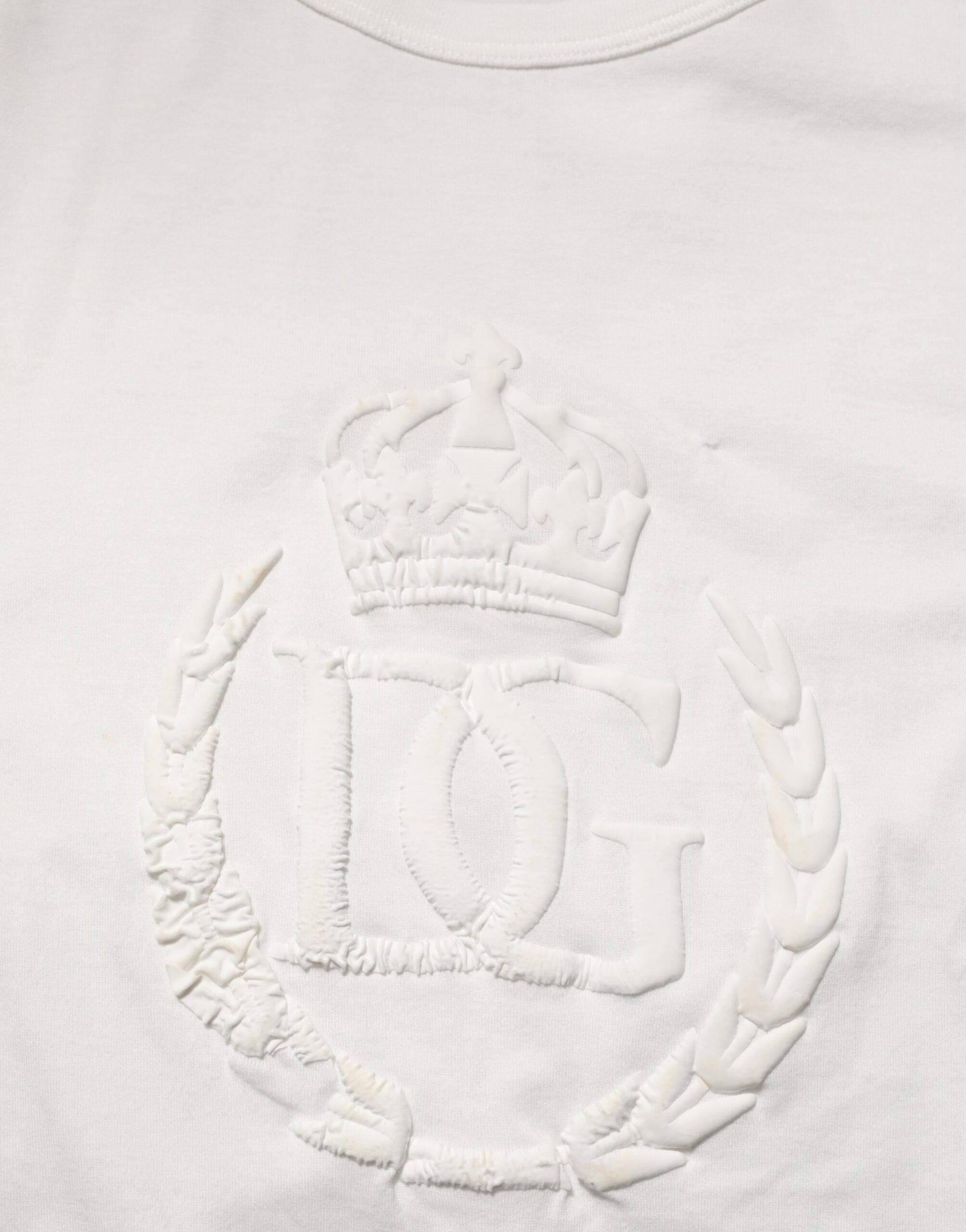 White Cotton DG Crown Embossed Men T-shirt