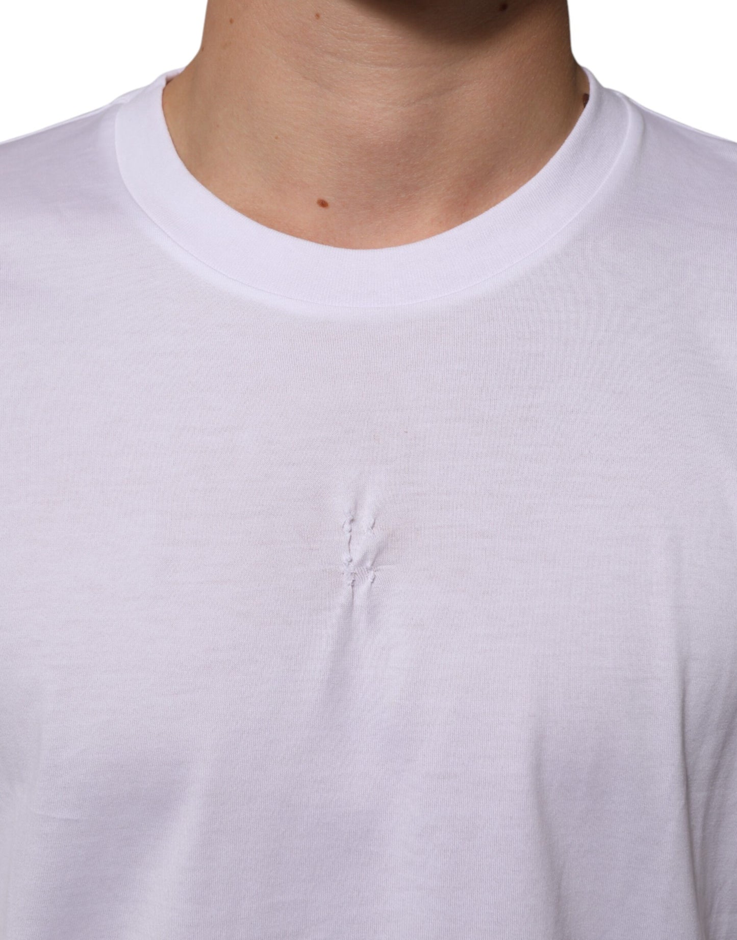 White Cotton Logo Patch Crew Neck Men T-shirt