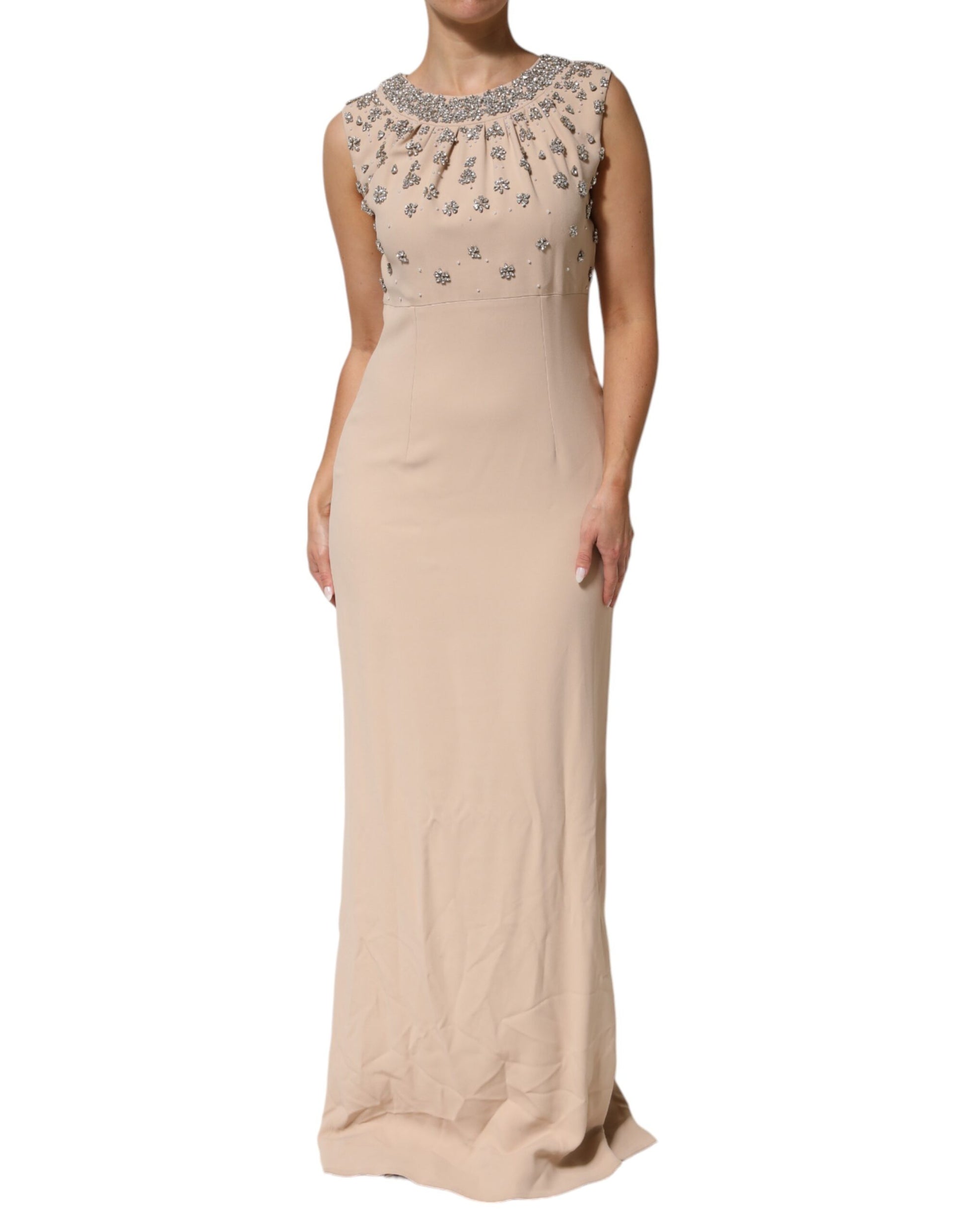 Nude Ecru Beaded Crystal Embellished Dress