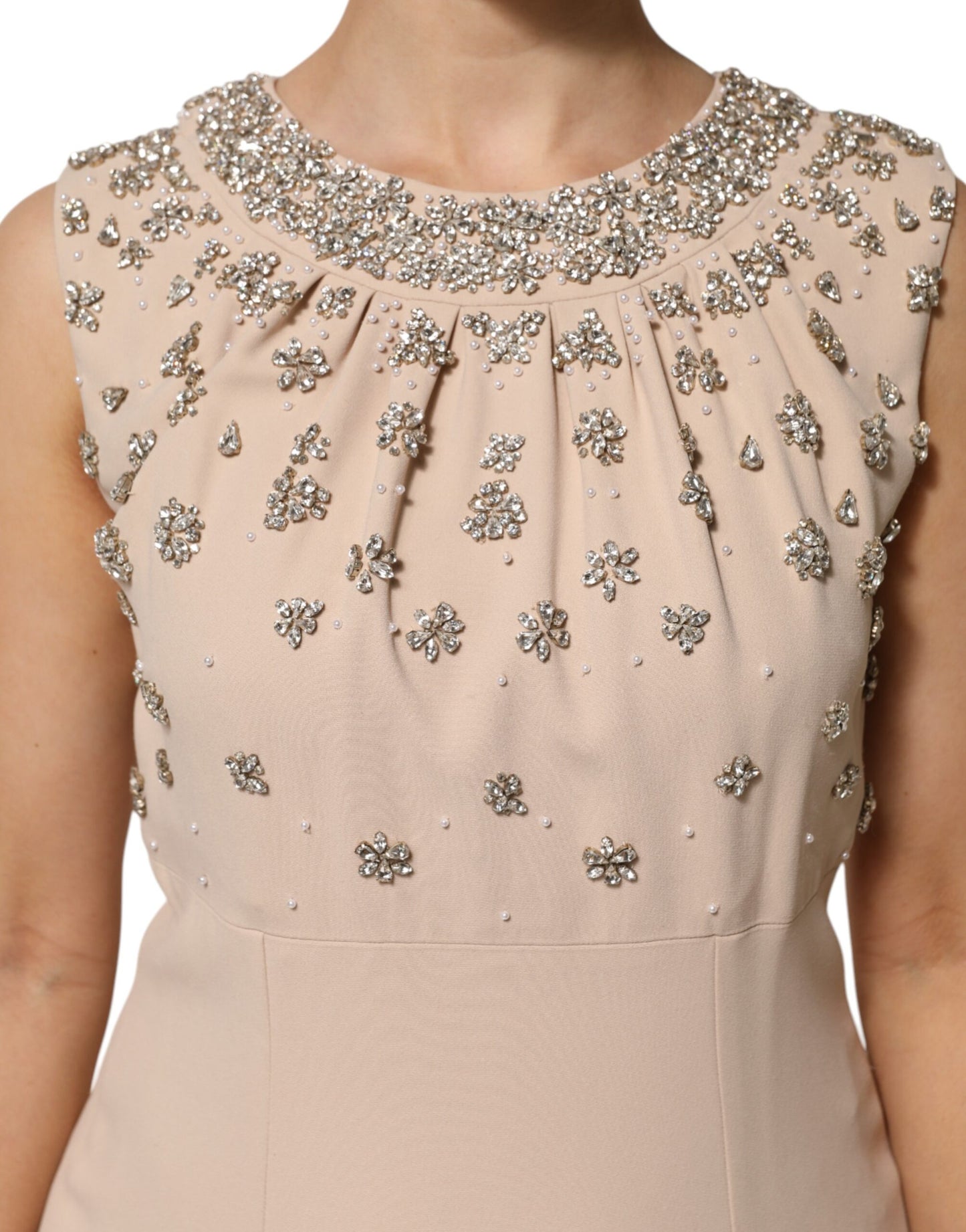 Nude Ecru Beaded Crystal Embellished Dress
