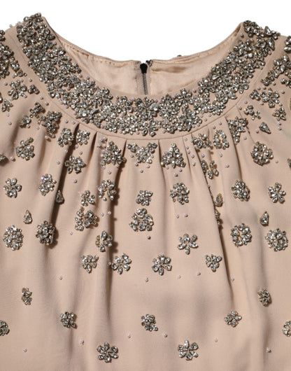 Nude Ecru Beaded Crystal Embellished Dress