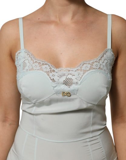 Light Blue Silk Lace Midi Bodycon Slip Dress