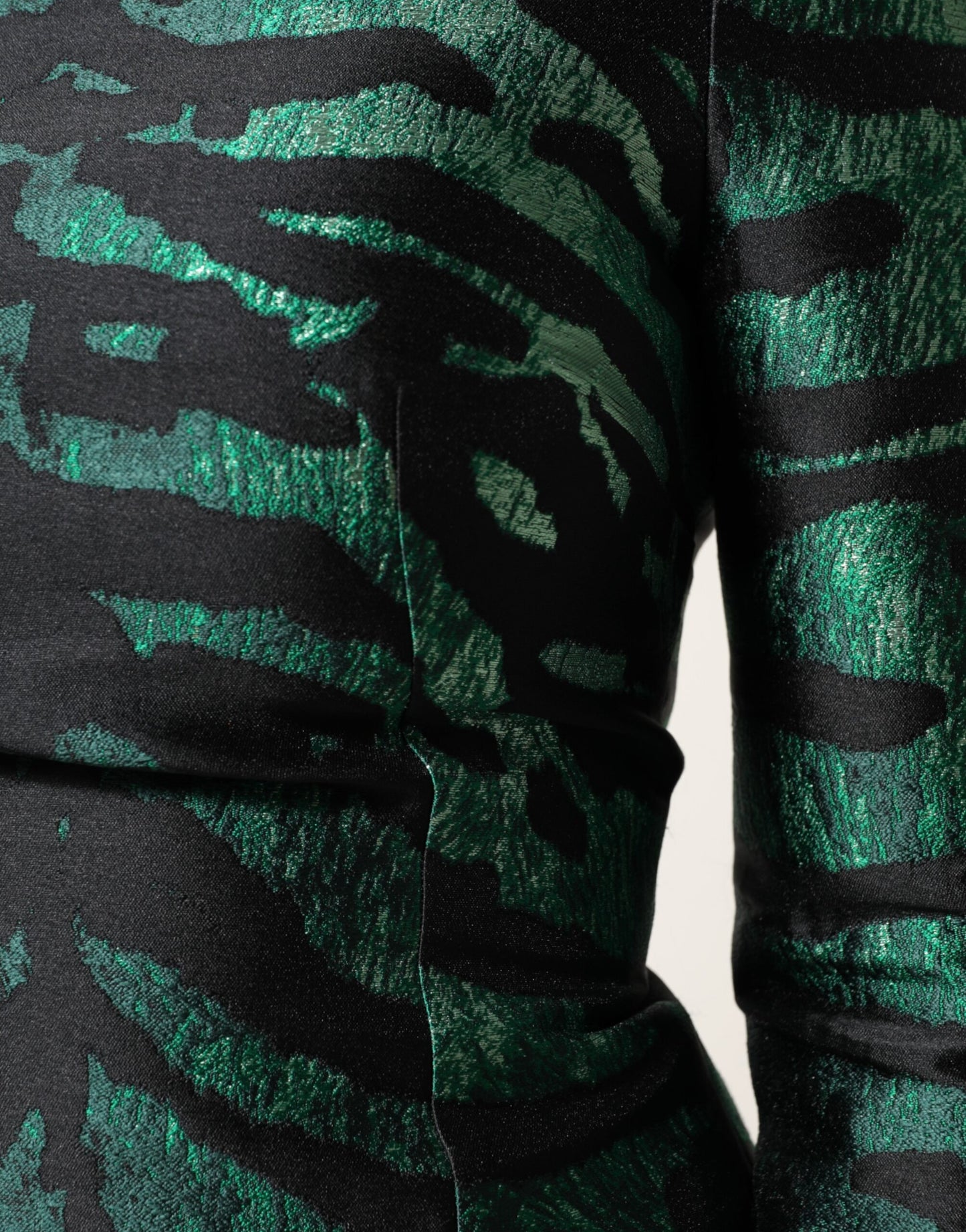 Black Green Metallic Jacquard Mini Long Dress