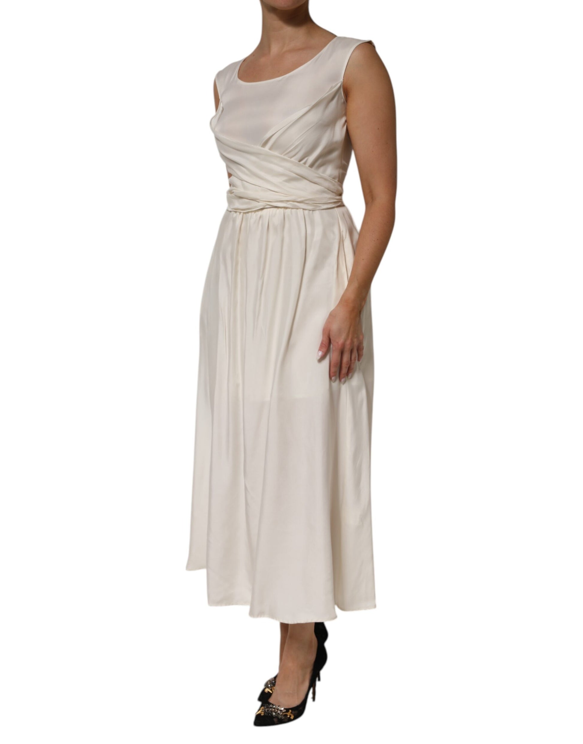 Ivory White Sleeveless Maxi Cupro Viscose Dress