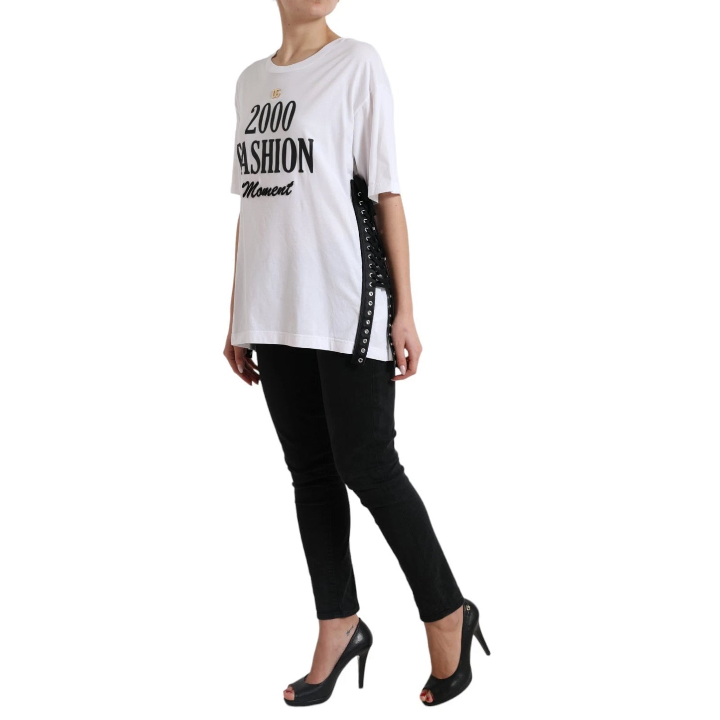 White Cotton 2000 Fashion Print Logo T-shirt