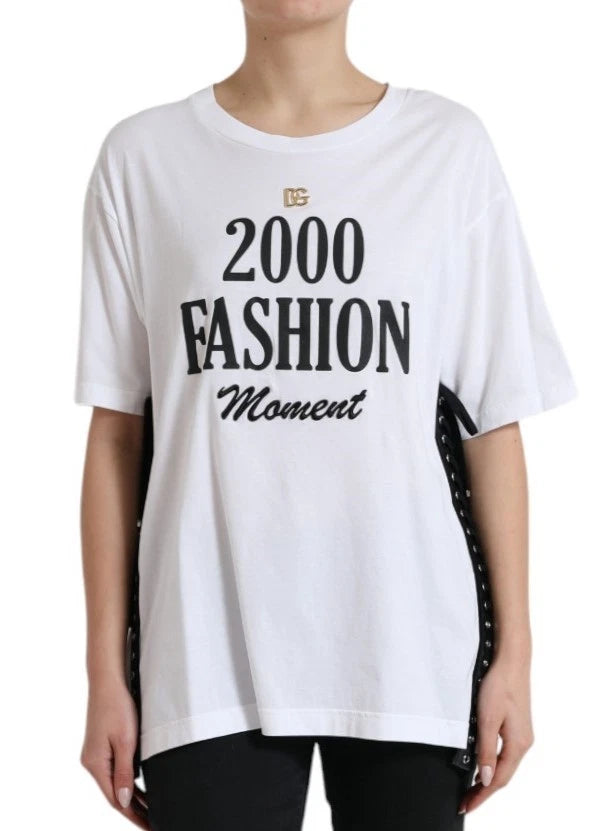 White Cotton 2000 Fashion Print Logo T-shirt