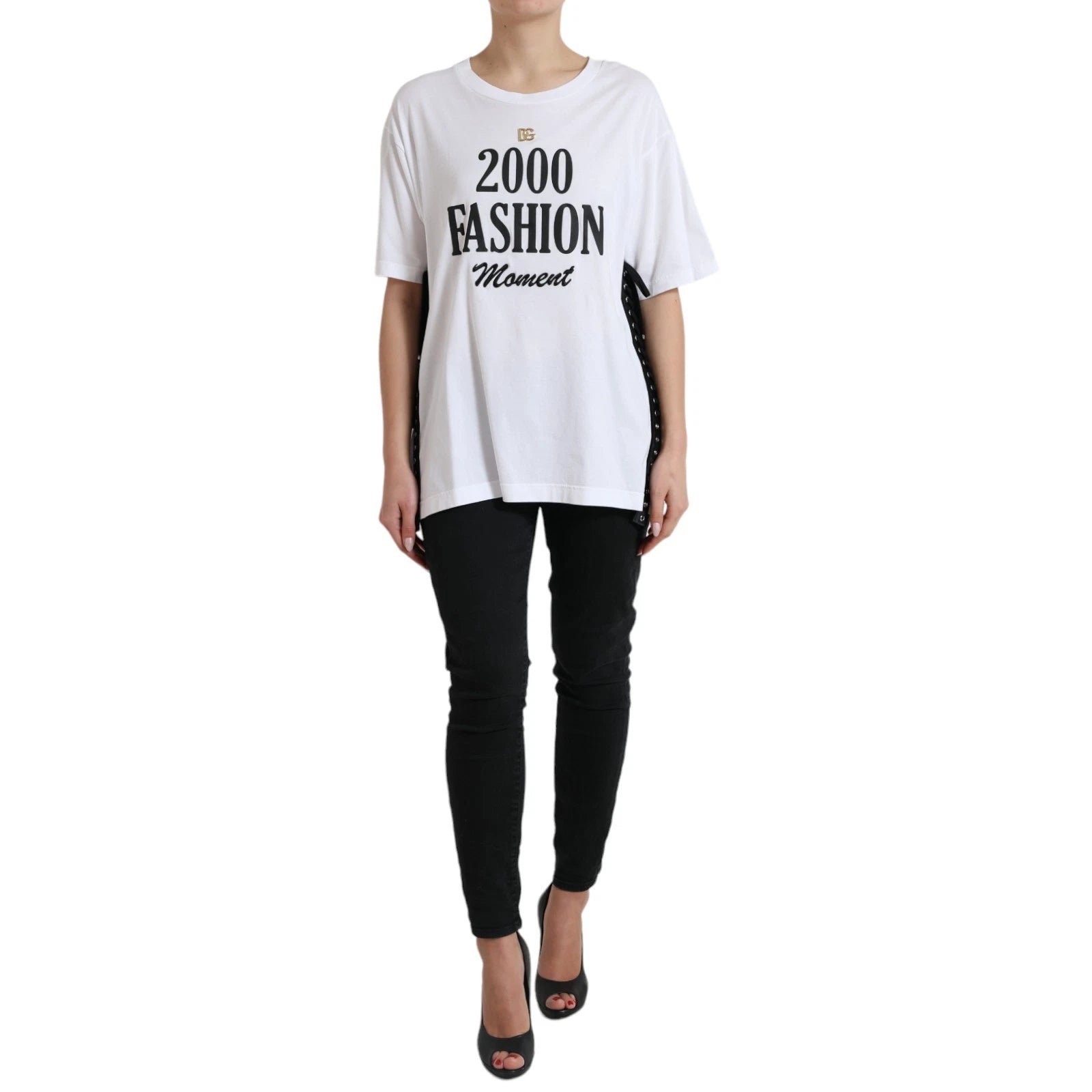 White Cotton 2000 Fashion Print Logo T-shirt