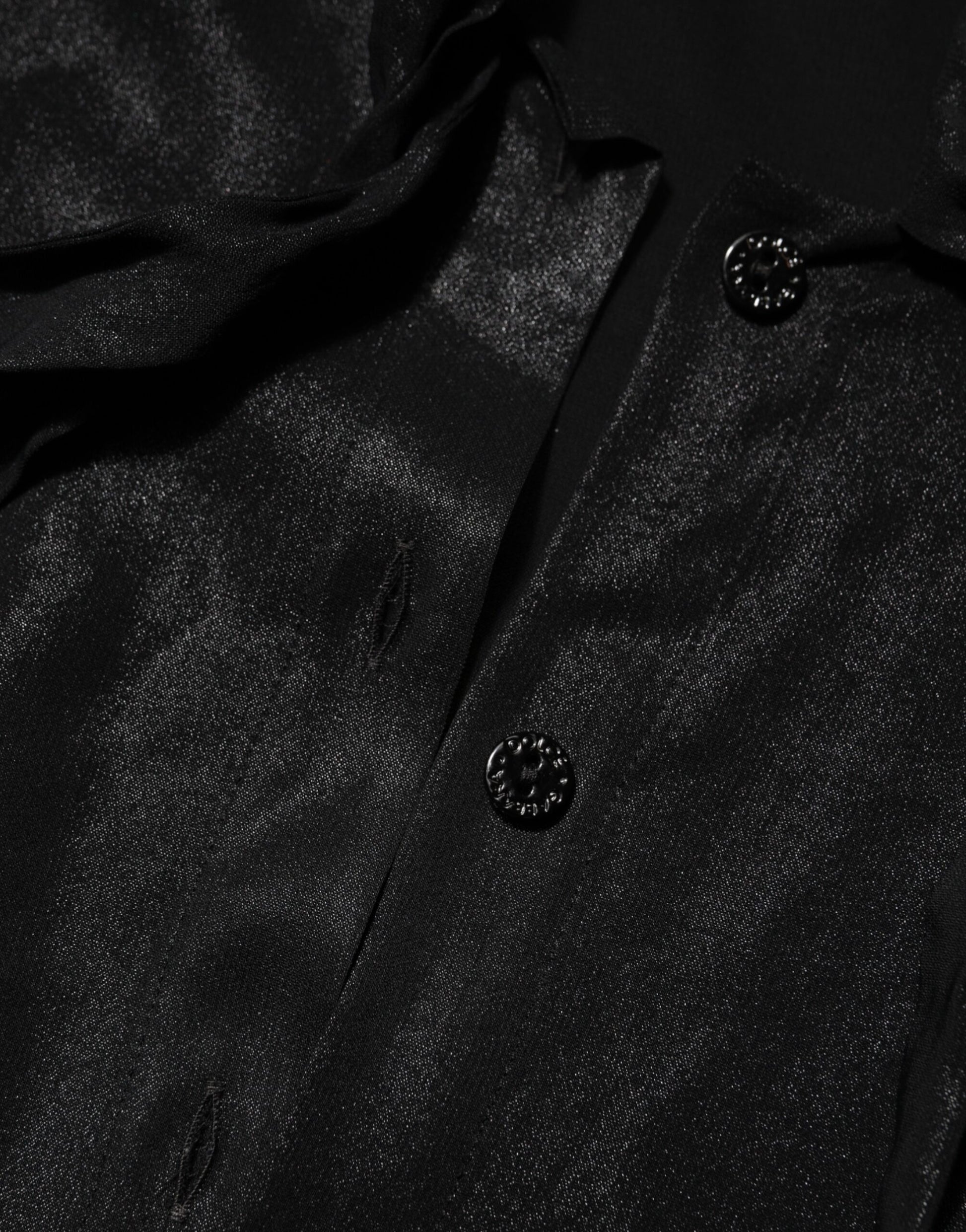 Black Viscose Long Sleeve Tie Neck Blouse Top