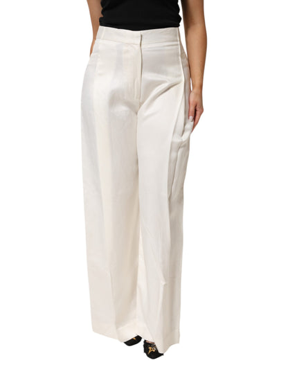White Viscose Linen Wide Leg Palazzo Womens Pants