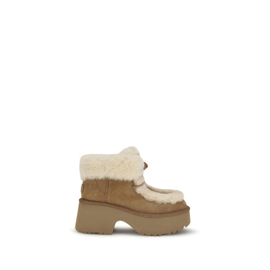 Beige Leather Lace-Up Boots