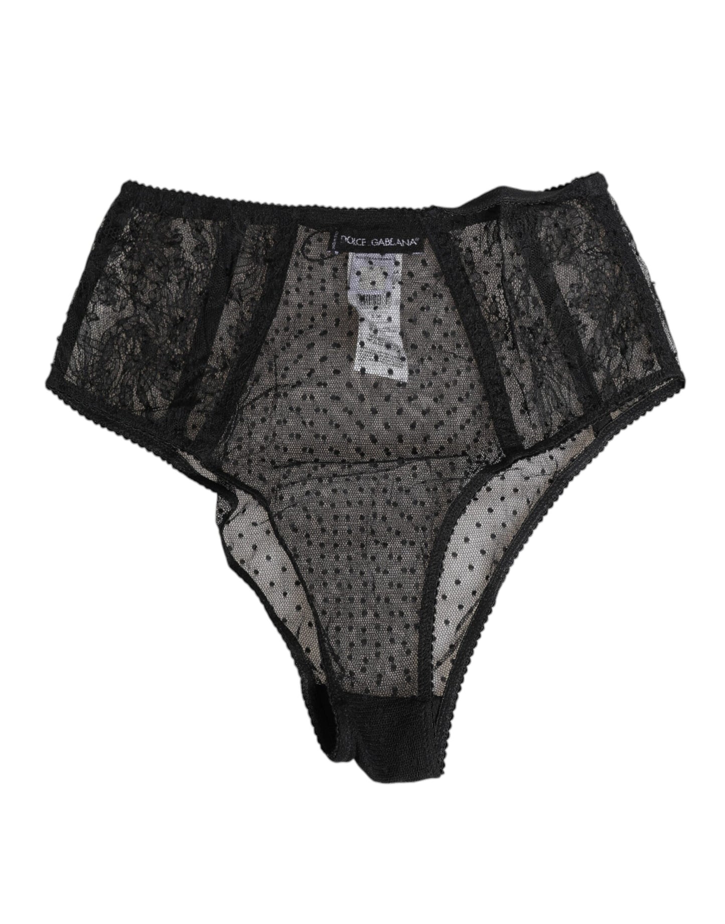 Black Lace Polka Dot Mesh High Waist Underwear