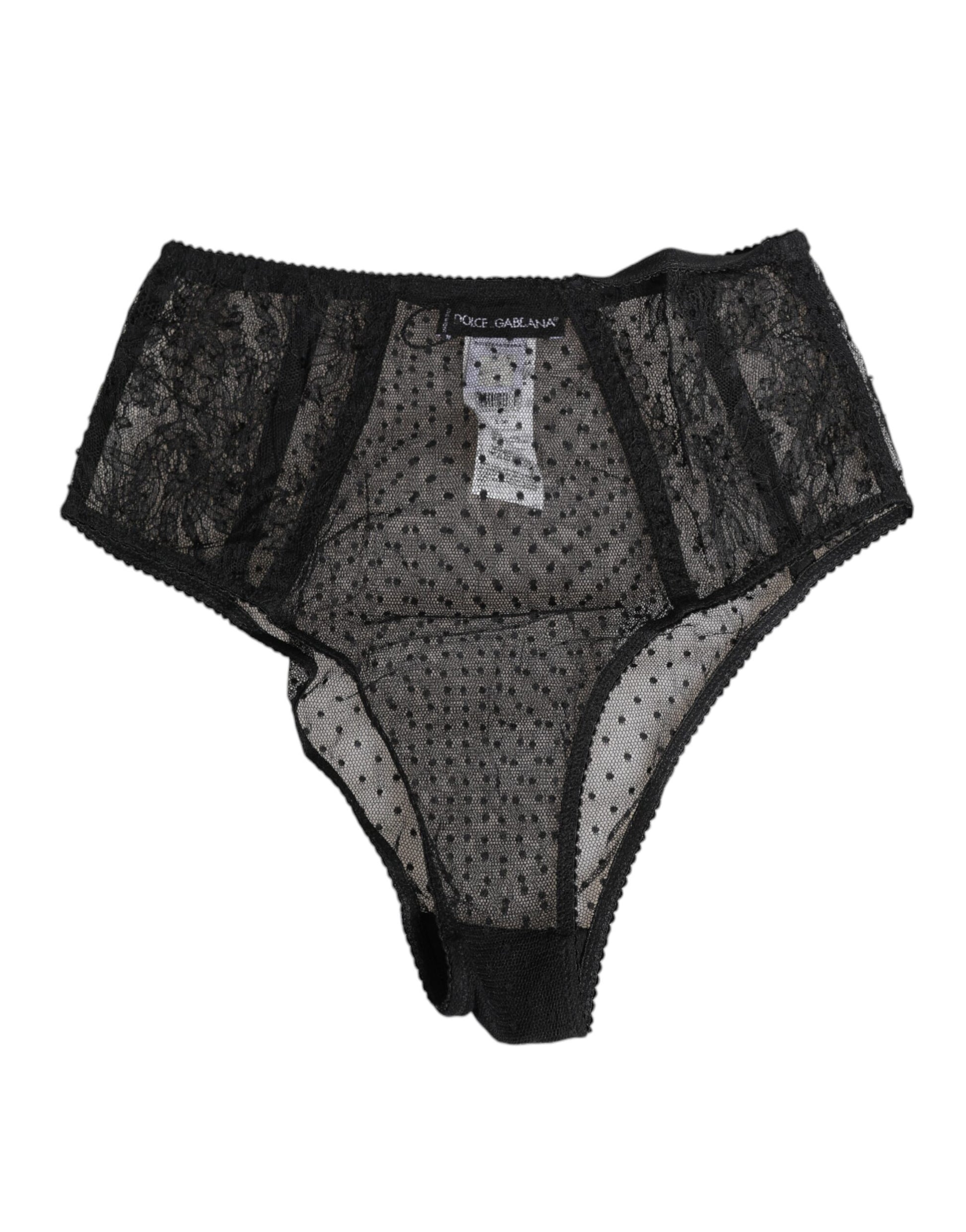 Black Lace Polka Dot Mesh High Waist Underwear