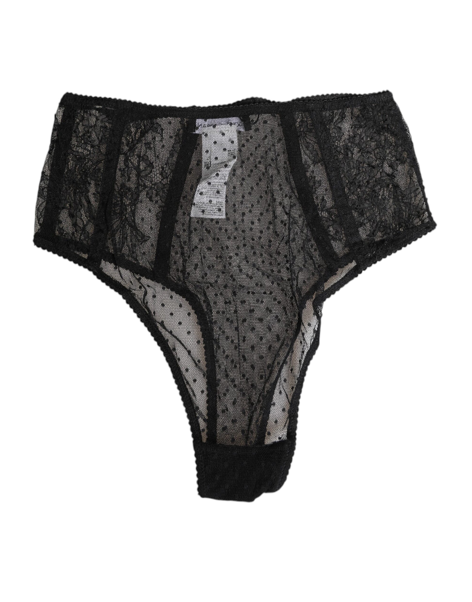 Black Lace Polka Dot Mesh High Waist Underwear